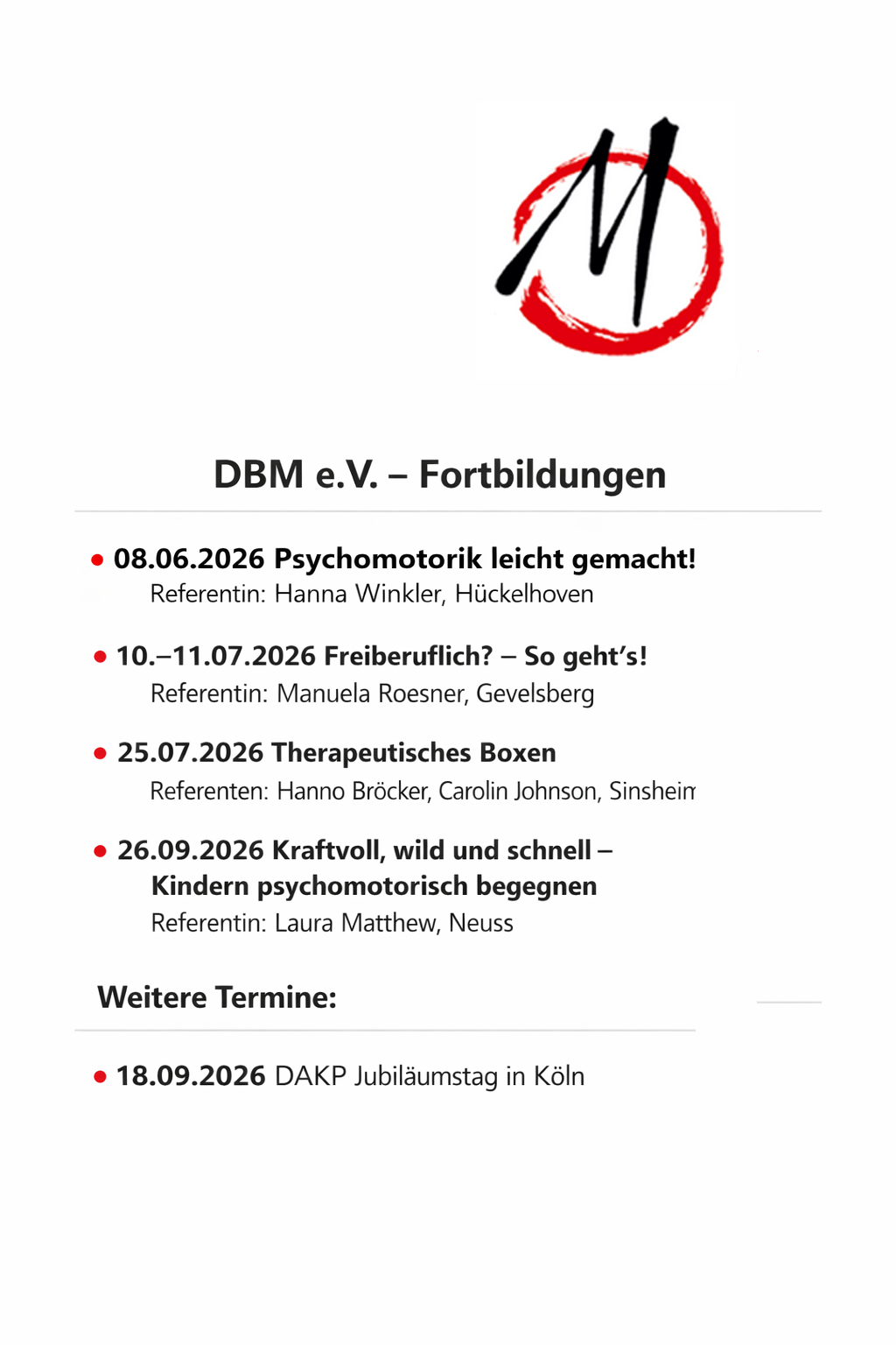  DBM e.V. – Fortbildungen